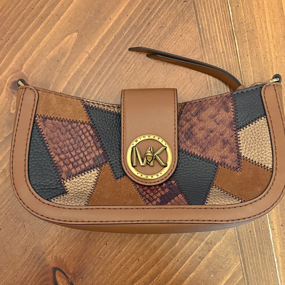 Michael Kors Tan and Black Geometric Clutch